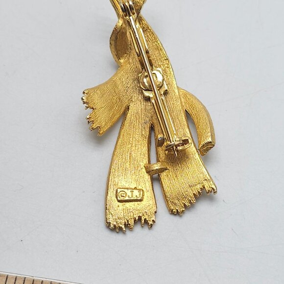 Vintage Mid-Century JJ Jonette Clear Rhinestone Gold Tone Abstract Brooch Pin - Picture 4 of 5